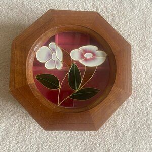 Vintage Wooden Jewelry Box With Flower Design